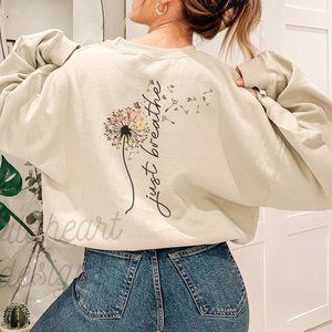 Just Breathe Back Print Sweatshirt, Mental Health Sweatshirt, Unisex Crew Neck
